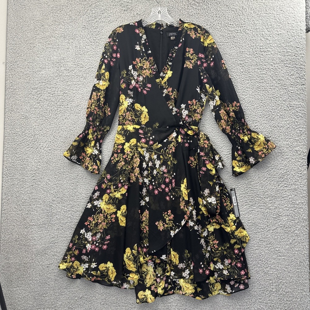 NWT Tahari Arthur S. Levine Wrap Belted Floral Midi Dress Boho Chiffon Women's 6